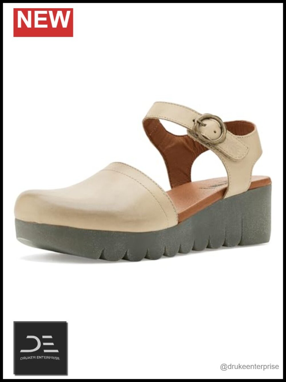 FLY London Leather Wedge Sandals Ankle Strap Buckle